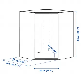 IKEA METOD Cadru corp suspendat colt, alb, 68x37x80 cm