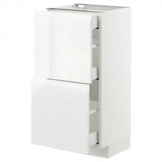 IKEA METOD / MAXIMERA Corp baza 2fronturi/3sertare, alb/Voxtorp lucios/alb, 40x37 cm
