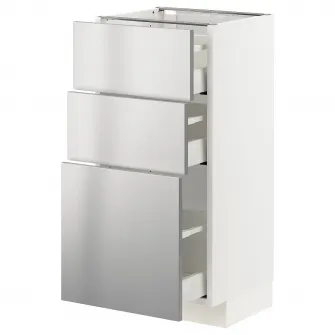IKEA METOD / MAXIMERA Corp baza cu 3 sertare, alb/Vårsta inox, 40x37 cm