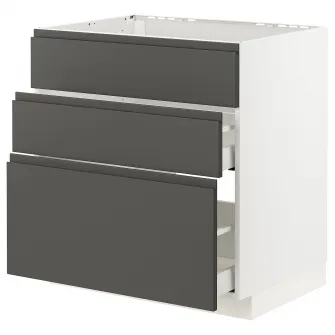 IKEA METOD / MAXIMERA Corp baza plita/hota int+sertar, alb/Voxtorp gri inchis, 80x60 cm