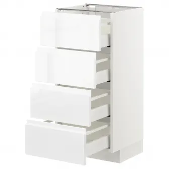 IKEA METOD / MAXIMERA Corp baza/4 fronturi/4 sertare, alb/Voxtorp lucios/alb, 40x37 cm