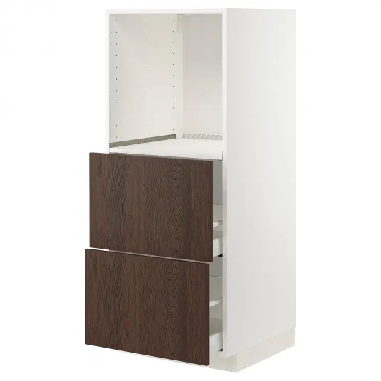 IKEA METOD / MAXIMERA Corp inalt cuptor+2 sertare, alb/Sinarp maro, 60x60x140 cm
