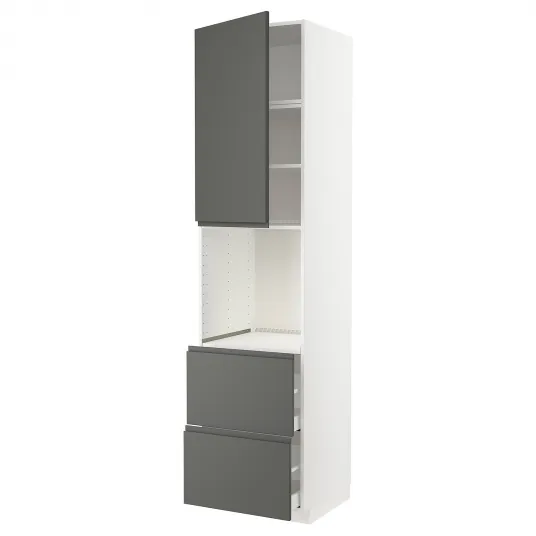 IKEA METOD / MAXIMERA Corp inalt cuptor+usa/2 sertare, alb/Voxtorp gri inchis, 60x60x240 cm