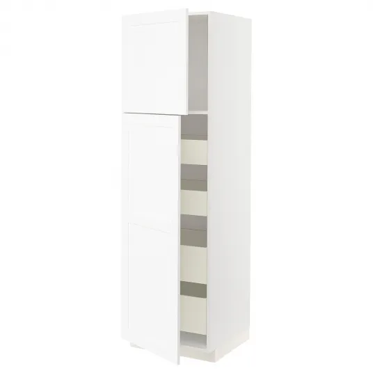 IKEA METOD / MAXIMERA Corp inalt+2 usi/4 sertare, alb Enköping/alb aspect lemn, 60x60x200 cm