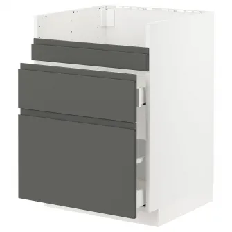 IKEA METOD / MAXIMERA Masca chiuveta HAVSEN /3frnt/2ser, alb/Voxtorp gri inchis, 60x60 cm