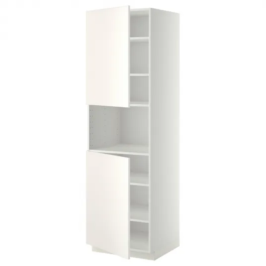 IKEA METOD Corp inalt microunde+2 usi/polite, alb/Veddinge alb, 60x60x200 cm