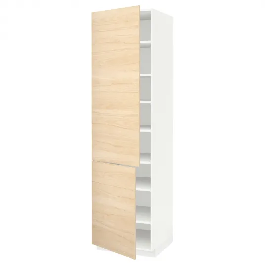 IKEA METOD Corp inalt+polite/2 usi, alb/Askersund aspect frasin, 60x60x220 cm