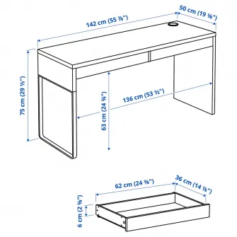 IKEA MICKE Birou, alb, 142x50 cm
