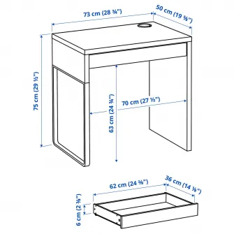 IKEA MICKE Birou, alb, 73x50 cm
