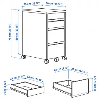 IKEA MICKE Comoda cu rotile, alb, 35x75 cm