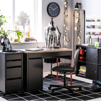 IKEA MICKE Comoda cu rotile, negru-maro, 35x75 cm