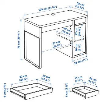 IKEA MICKE Birou, alb/antracit, 105x50 cm