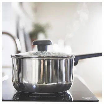 IKEA MIDDAGSMAT Cratita cu capac, sticla transparenta/inox, 2 l
