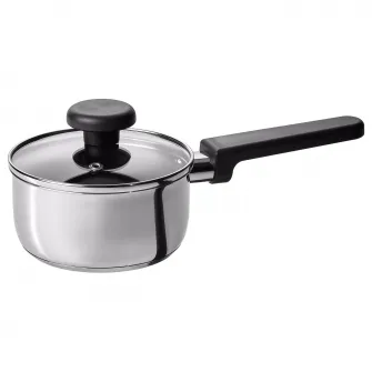 IKEA MIDDAGSMAT Cratita cu capac, strat antiaderent sticla transparenta/inox, 1 l