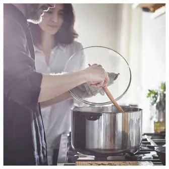 IKEA MIDDAGSMAT Oala cu capac, sticla transparenta/inox, 10 l