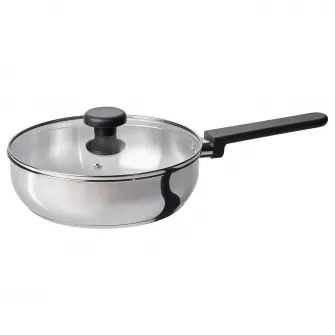 IKEA MIDDAGSMAT Tigaie cu capac, sticla transparenta/inox, 24 cm