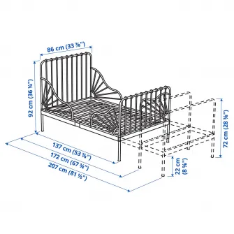 IKEA MINNEN Cadru pat extensibil+somiera, alb, 80x200 cm