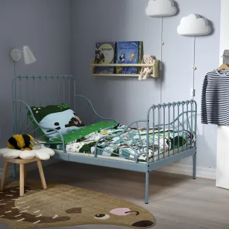IKEA MINNEN Cadru pat extensibil+somiera, gri-albastru, 80x200 cm