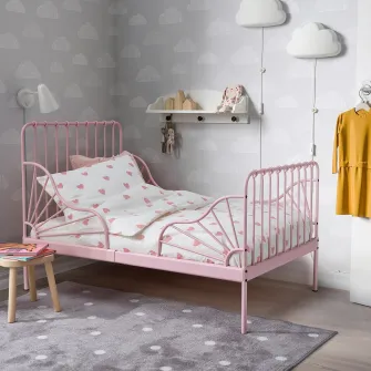 IKEA MINNEN Cadru pat extensibil+somiera, roz deschis, 80x200 cm