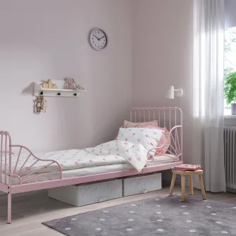 IKEA MINNEN Cadru pat extensibil+somiera, roz deschis, 80x200 cm