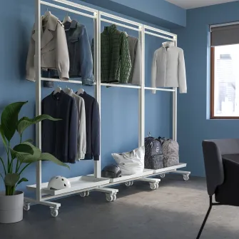 IKEA MITTZON Cadru+rotile/bara umerase/polita, alb, 85x205 cm