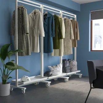 IKEA MITTZON Cadru+rotile/bara umerase/polita, alb, 85x205 cm