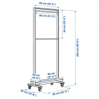 IKEA MITTZON Cadru+rotile/bara umerase/polita, alb, 85x205 cm