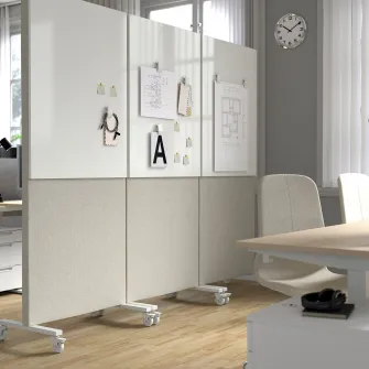 IKEA MITTZON Cadru+rotile/paravan fonoabs/tabla, Gunnared bej/alb, 85x205 cm