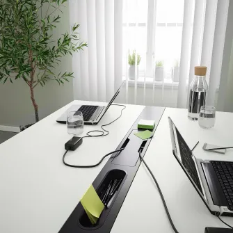 IKEA MITTZON Masa conferinte, alb/negru, 140x108x75 cm