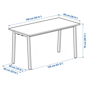 IKEA MITTZON Masa conferinte, alb/negru, 140x68x75 cm