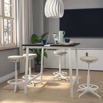 IKEA MITTZON Masa conferinte, furnir frasin vopsit negru/alb, 140x108x105 cm