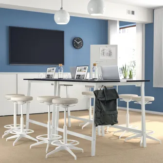 IKEA MITTZON Masa conferinte, furnir frasin vopsit negru/alb, 140x108x105 cm