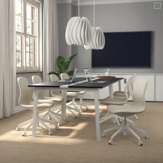 IKEA MITTZON Masa conferinte, furnir frasin vopsit negru/alb, 140x108x75 cm