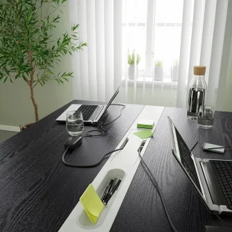 IKEA MITTZON Masa conferinte, furnir frasin vopsit negru/alb, 140x108x75 cm