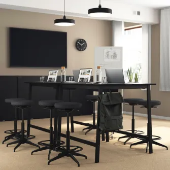 IKEA MITTZON Masa conferinte, furnir frasin vopsit negru/negru, 140x108x105 cm