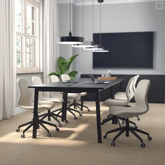 IKEA MITTZON Masa conferinte, furnir frasin vopsit negru/negru, 140x108x75 cm
