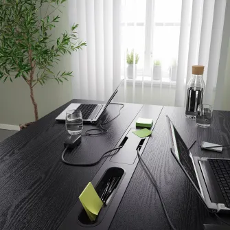 IKEA MITTZON Masa conferinte, furnir frasin vopsit negru/negru, 140x108x75 cm