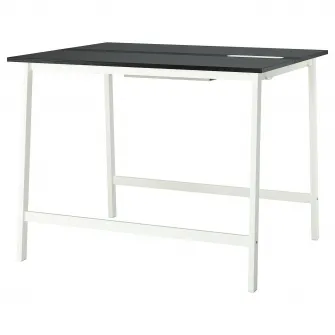 IKEA MITTZON Masa conferinte, furnir frasin vopsit negru/negru alb, 140x108x105 cm