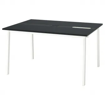 IKEA MITTZON Masa conferinte, furnir frasin vopsit negru/negru alb, 140x108x75 cm