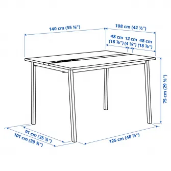 IKEA MITTZON Masa conferinte, furnir frasin vopsit negru/negru alb, 140x108x75 cm