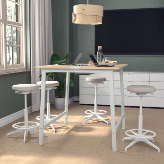 IKEA MITTZON Masa conferinte, furnir mesteacan/alb, 140x108x105 cm