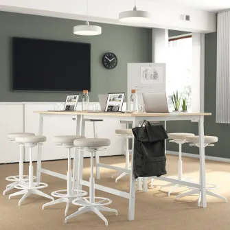 IKEA MITTZON Masa conferinte, furnir mesteacan/alb, 140x108x105 cm