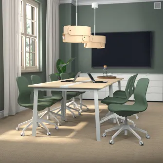 IKEA MITTZON Masa conferinte, furnir mesteacan/alb, 140x108x75 cm