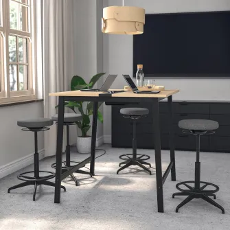 IKEA MITTZON Masa conferinte, furnir mesteacan/negru, 140x108x105 cm