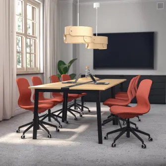 IKEA MITTZON Masa conferinte, furnir mesteacan/negru, 140x108x75 cm