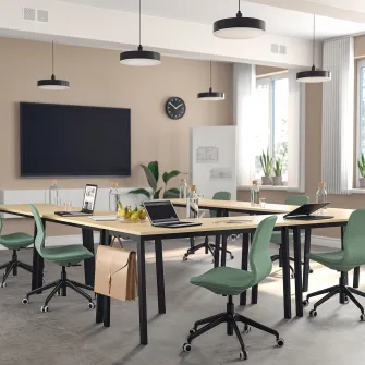 IKEA MITTZON Masa conferinte, furnir mesteacan/negru, 140x68x75 cm