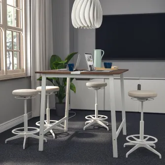 IKEA MITTZON Masa conferinte, furnir nuc/alb, 140x108x105 cm