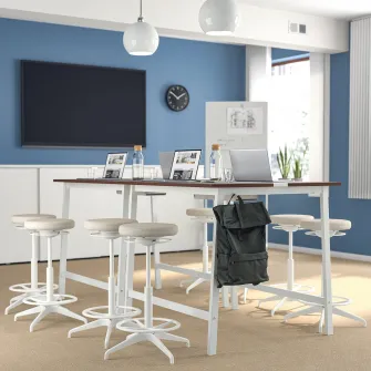 IKEA MITTZON Masa conferinte, furnir nuc/alb, 140x108x105 cm