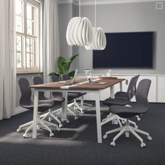IKEA MITTZON Masa conferinte, furnir nuc/alb, 140x108x75 cm