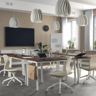 IKEA MITTZON Masa conferinte, furnir nuc/alb, 140x68x75 cm